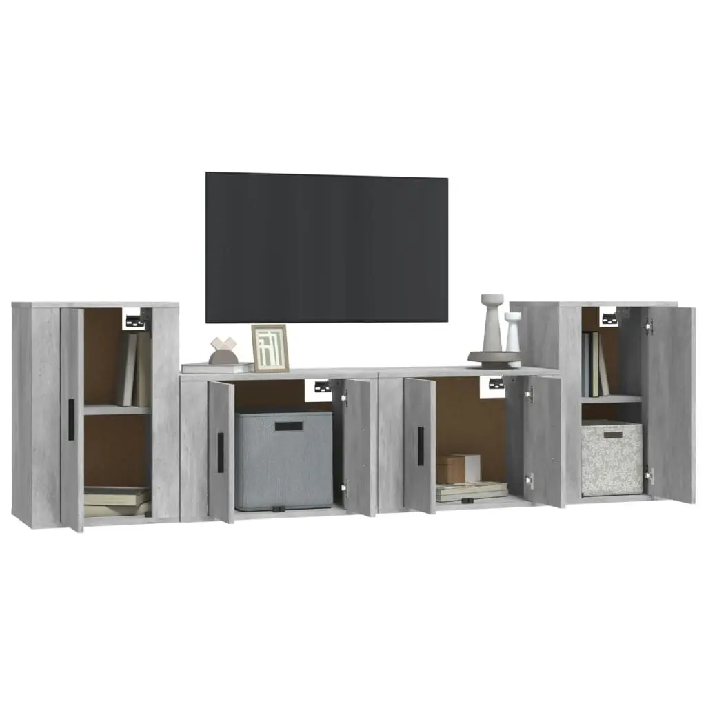 4 Piece TV Cabinet Set Concrete Grey Engineered Wood 3188546