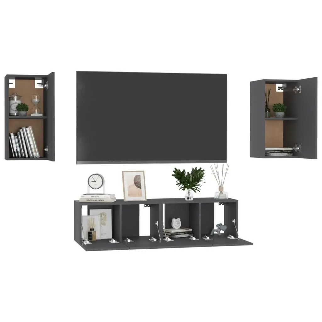 4 Piece TV Cabinet Set Grey Engineered Wood 3078852