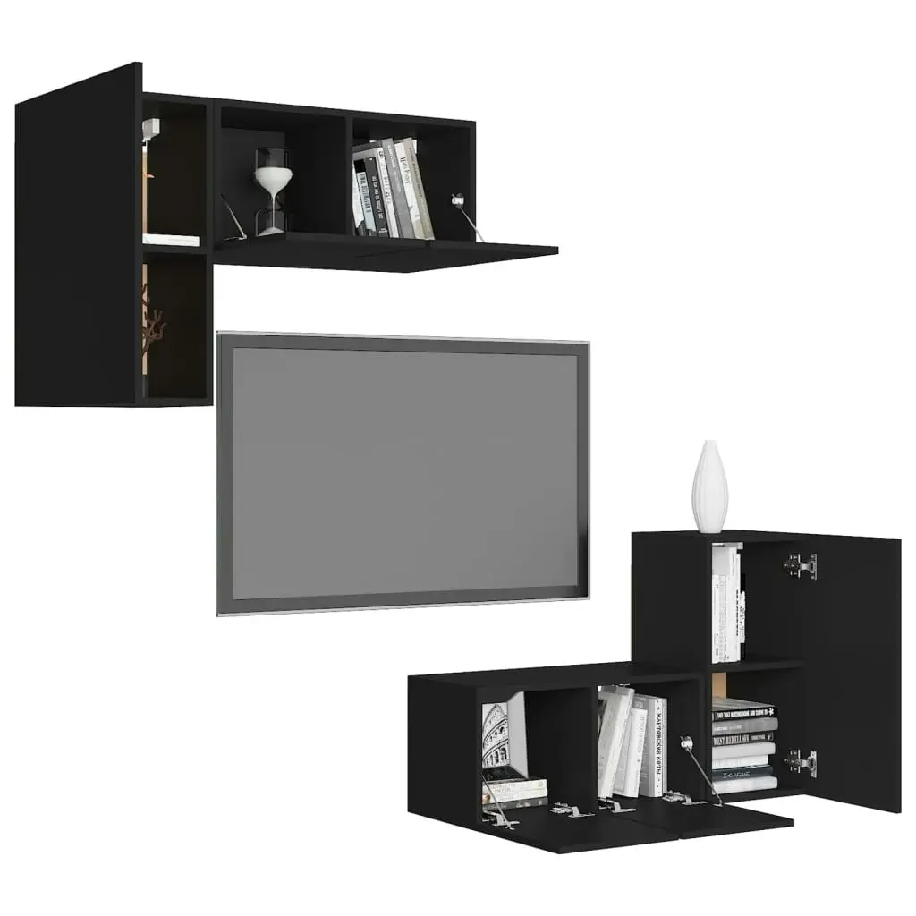 4 Piece TV Cabinet Set Black Engineered Wood 3078793