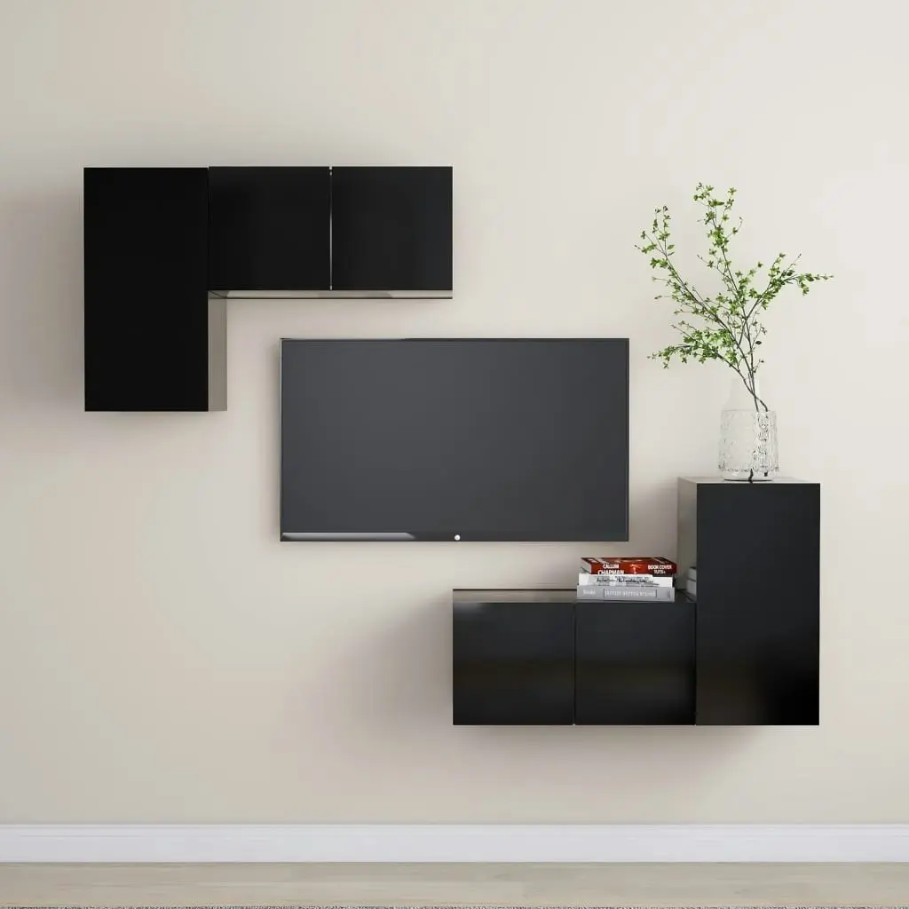 4 Piece TV Cabinet Set Black Engineered Wood 3078793