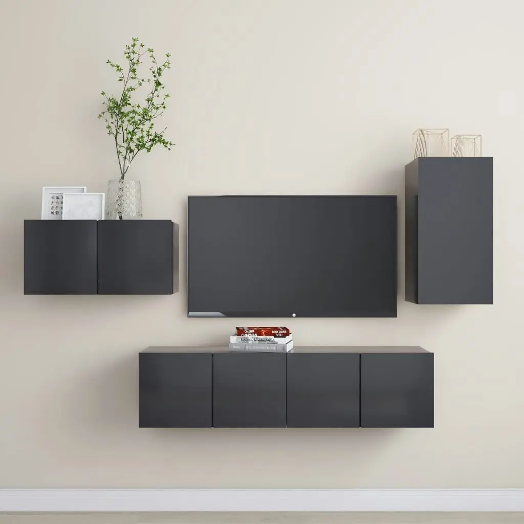 4 Piece TV Cabinet Set Grey Engineered Wood 3078887