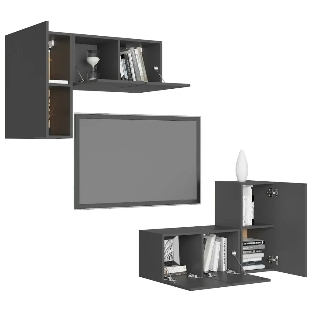 4 Piece TV Cabinet Set Grey Engineered Wood 3078898