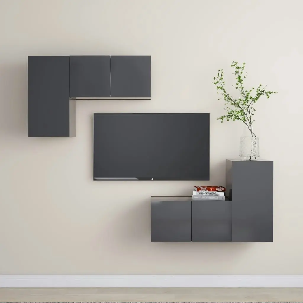 4 Piece TV Cabinet Set Grey Engineered Wood 3078898