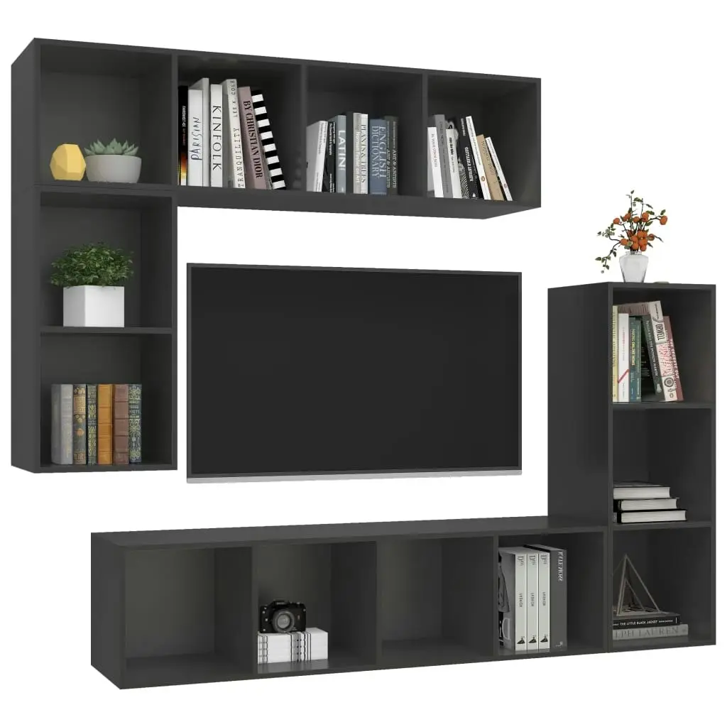 4 Piece TV Cabinet Set Grey Engineered Wood 3079819