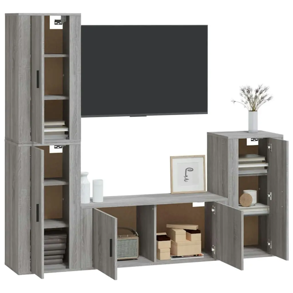 4 Piece TV Cabinet Set Grey Sonoma Engineered Wood 3188596