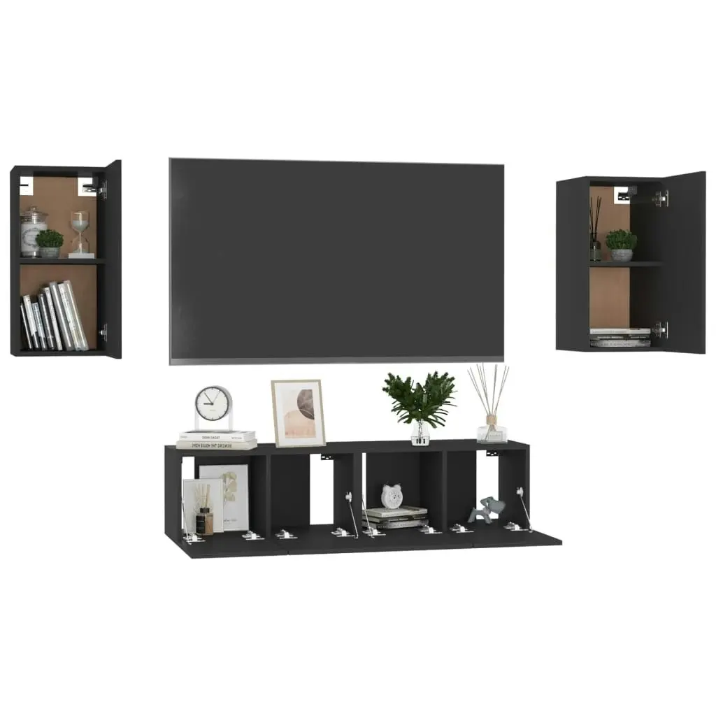 4 Piece TV Cabinet Set Black Engineered Wood 3078747