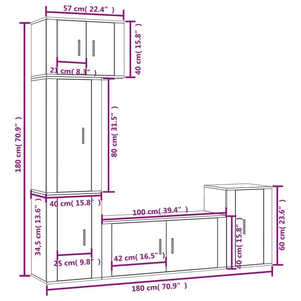 5 Piece TV Cabinet Set Brown Oak Engineered Wood 3188629