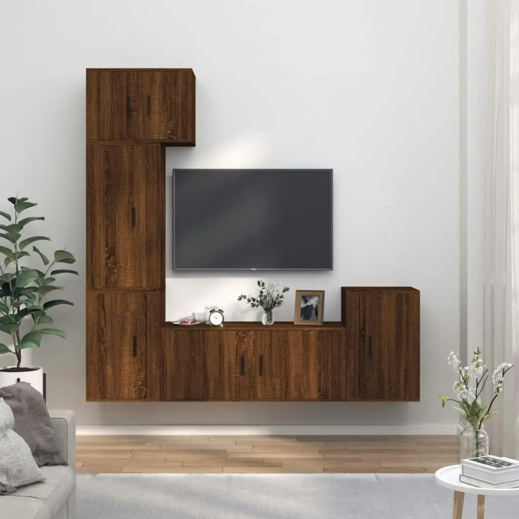 5 Piece TV Cabinet Set Brown Oak Engineered Wood 3188629