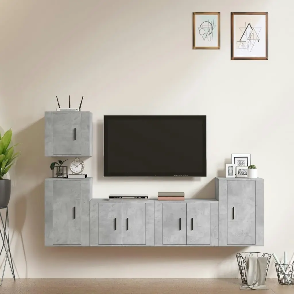 5 Piece TV Cabinet Set Concrete Grey Engineered Wood 3188562