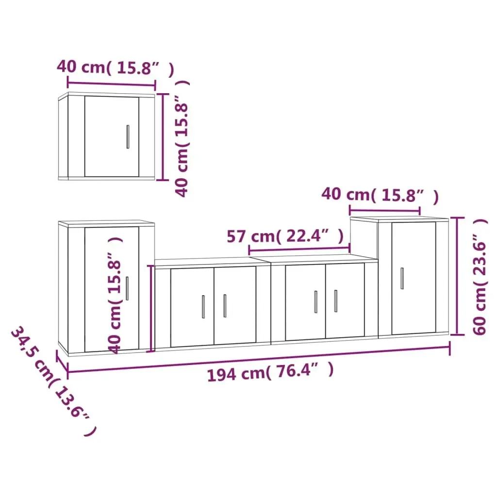 5 Piece TV Cabinet Set Concrete Grey Engineered Wood 3188562