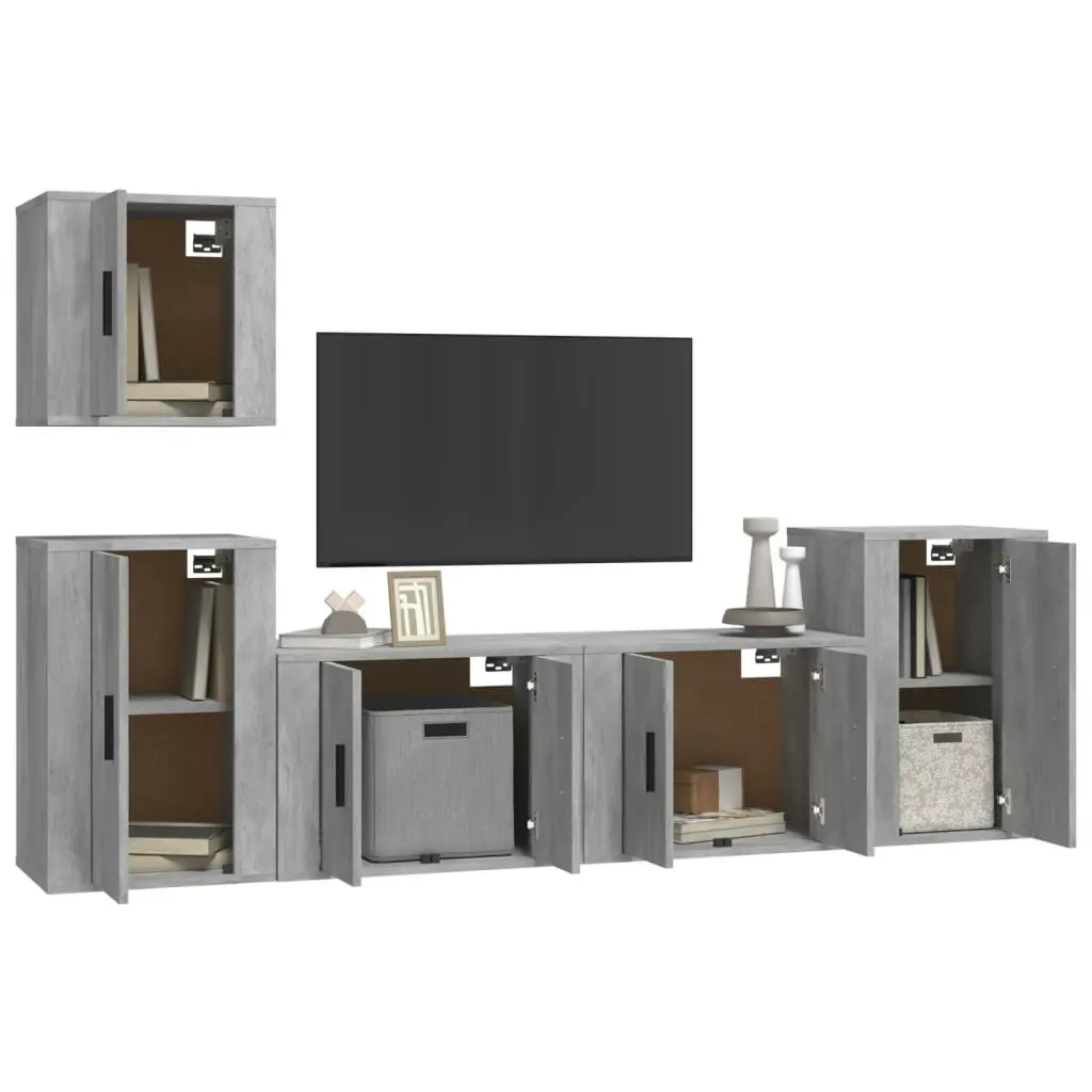 5 Piece TV Cabinet Set Concrete Grey Engineered Wood 3188562