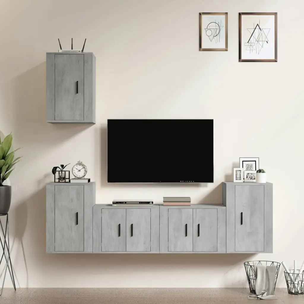 5 Piece TV Cabinet Set Concrete Grey Engineered Wood 3188570