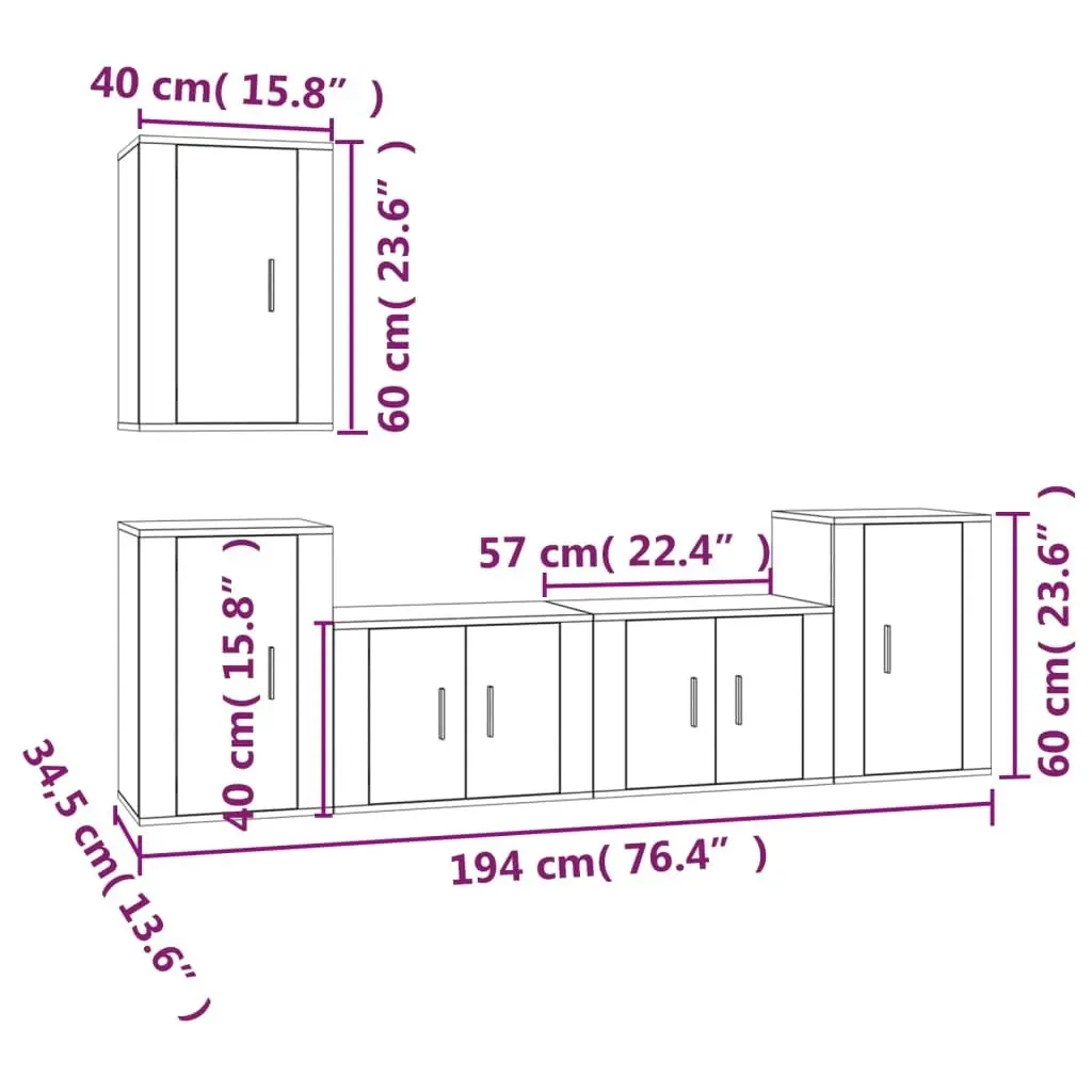 5 Piece TV Cabinet Set Concrete Grey Engineered Wood 3188570