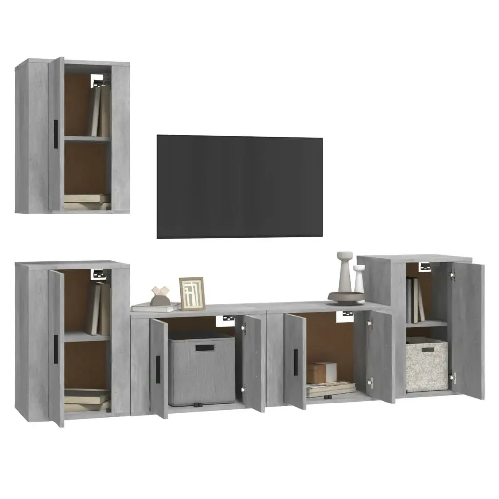 5 Piece TV Cabinet Set Concrete Grey Engineered Wood 3188570