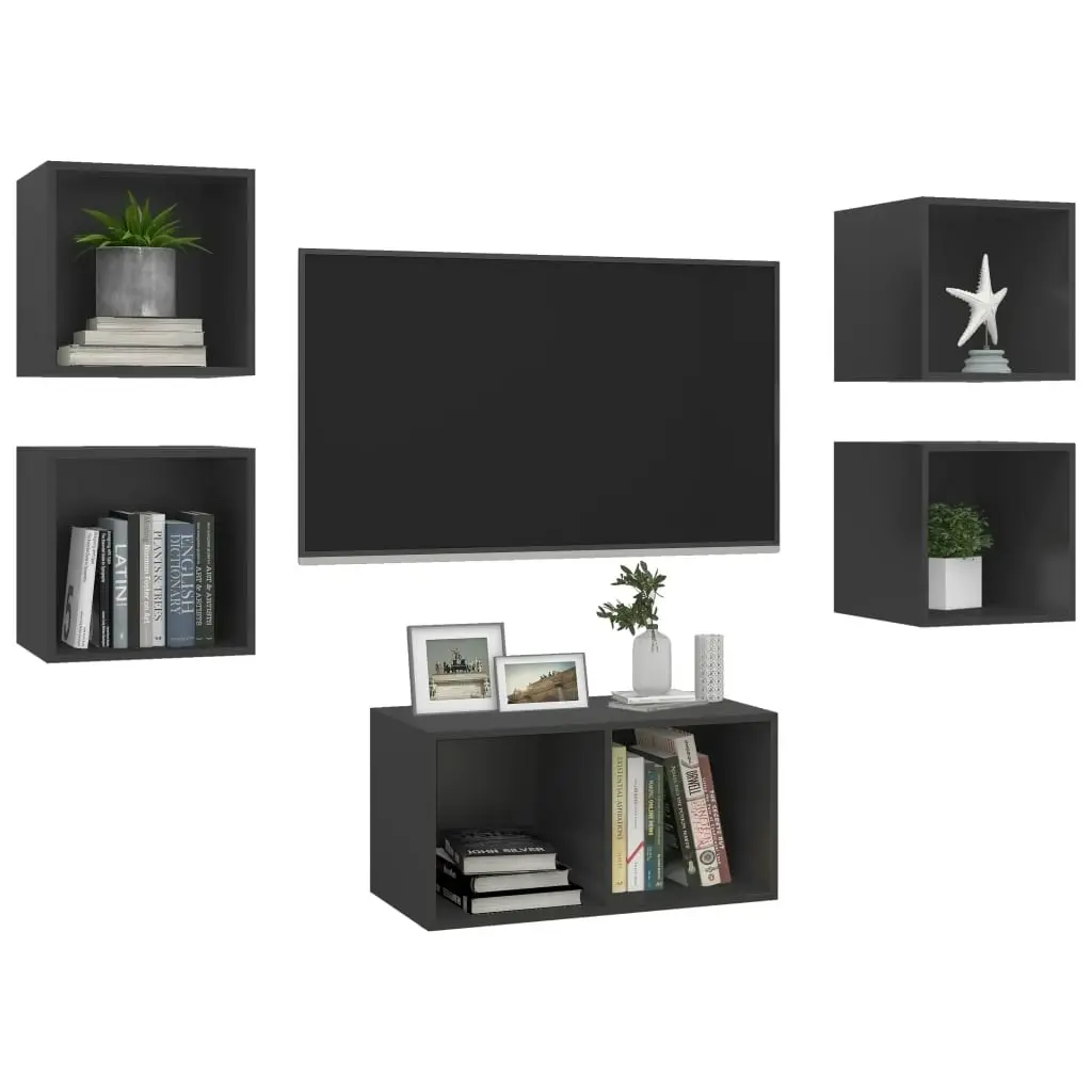 5 Piece TV Cabinet Set Grey Engineered Wood 3079603