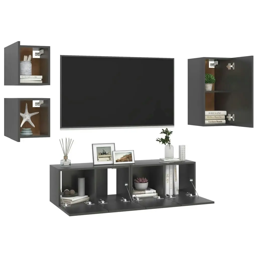 5 Piece TV Cabinet Set Grey Engineered Wood 3078905