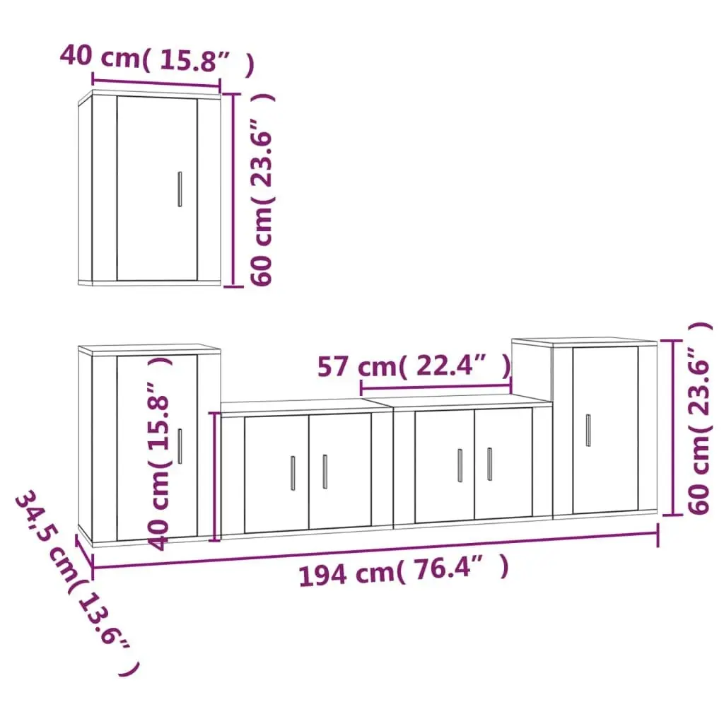 5 Piece TV Cabinet Set Grey Sonoma Engineered Wood 3188572