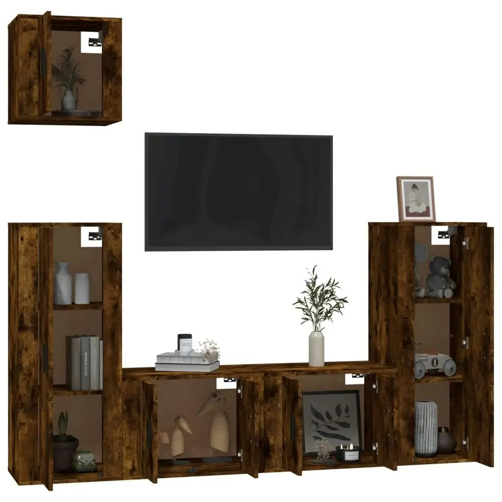 5 Piece TV Cabinet Set Smoked Oak Engineered Wood 3188787