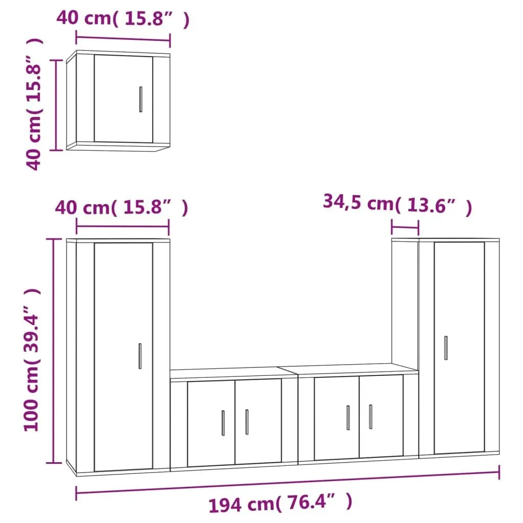 5 Piece TV Cabinet Set Smoked Oak Engineered Wood 3188787