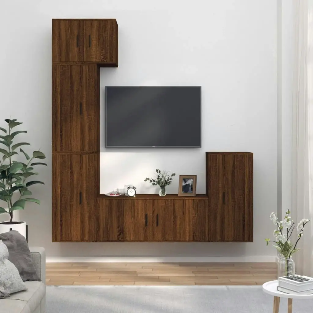 5 Piece TV Cabinet Set Brown Oak Engineered Wood 3188621