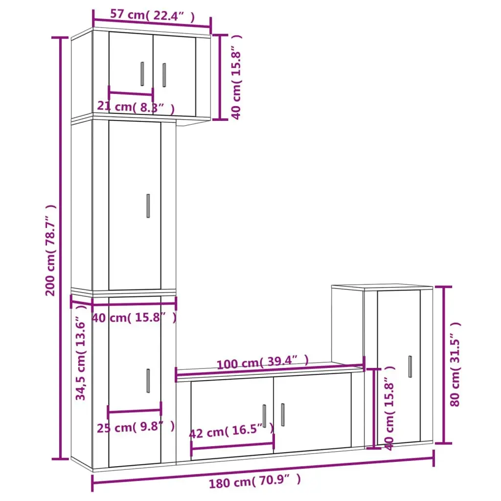 5 Piece TV Cabinet Set Brown Oak Engineered Wood 3188621