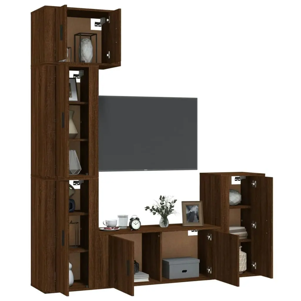 5 Piece TV Cabinet Set Brown Oak Engineered Wood 3188621