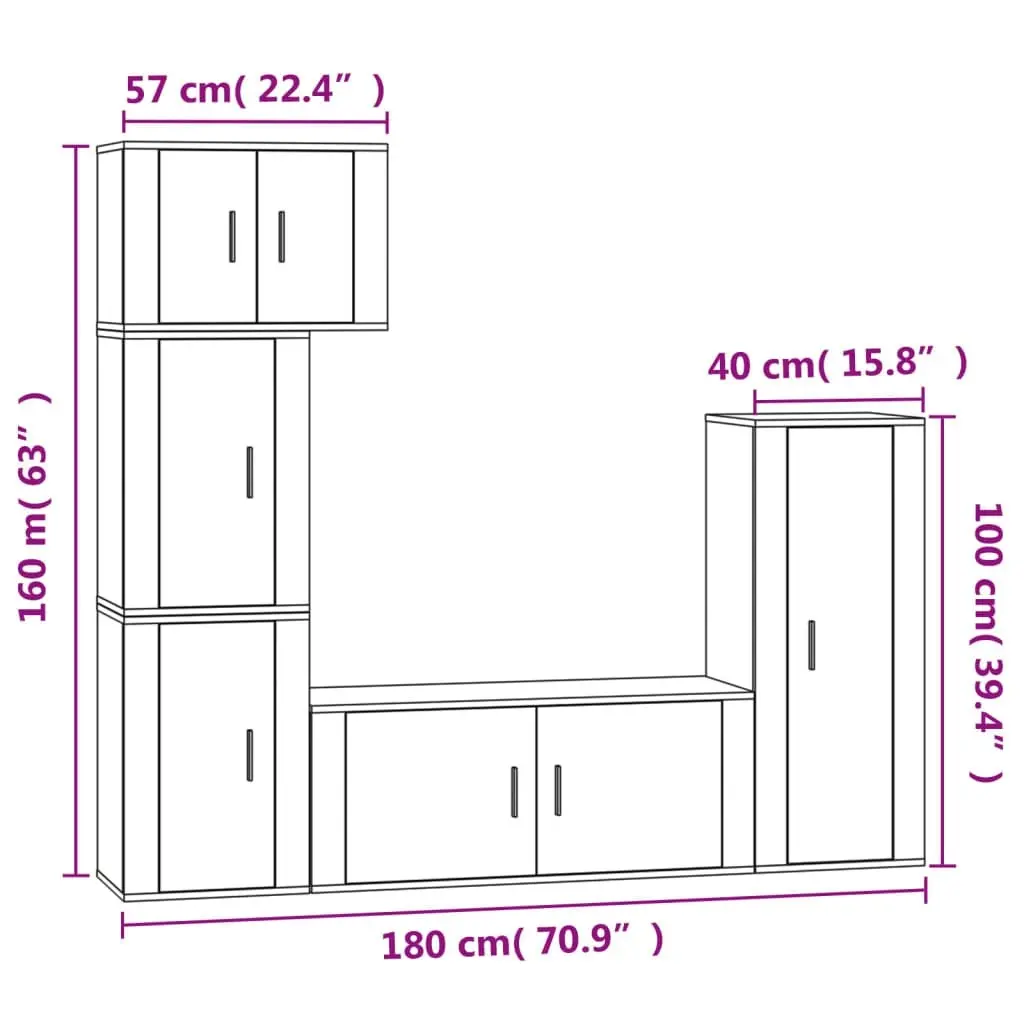 5 Piece TV Cabinet Set Brown Oak Engineered Wood 3188813