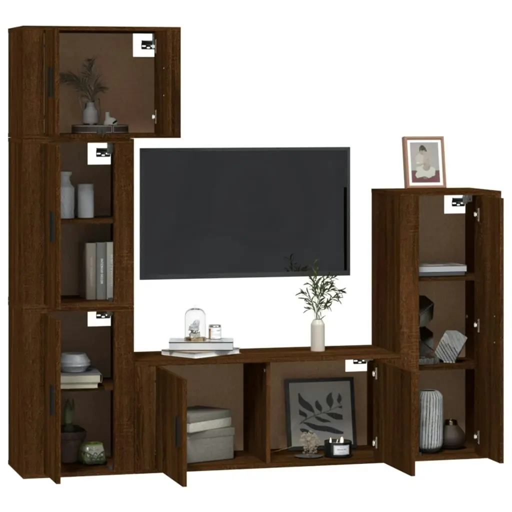 5 Piece TV Cabinet Set Brown Oak Engineered Wood 3188813