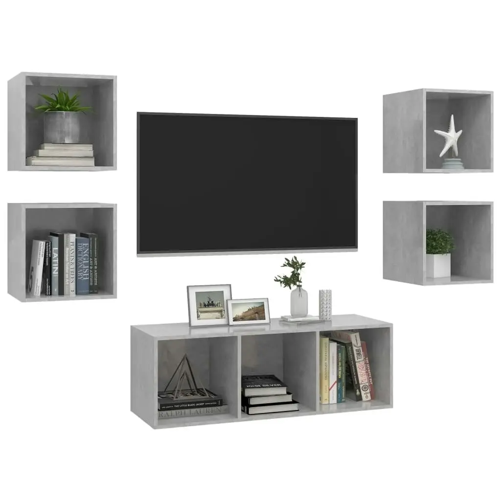 5 Piece TV Cabinet Set Concrete Grey Engineered Wood 3079614