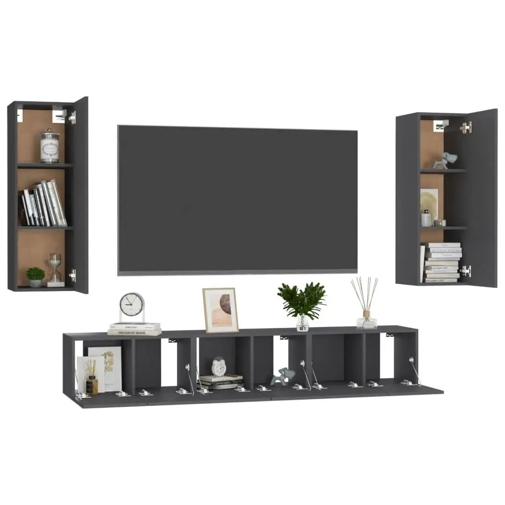 5 Piece TV Cabinet Set Grey Engineered Wood 3078853