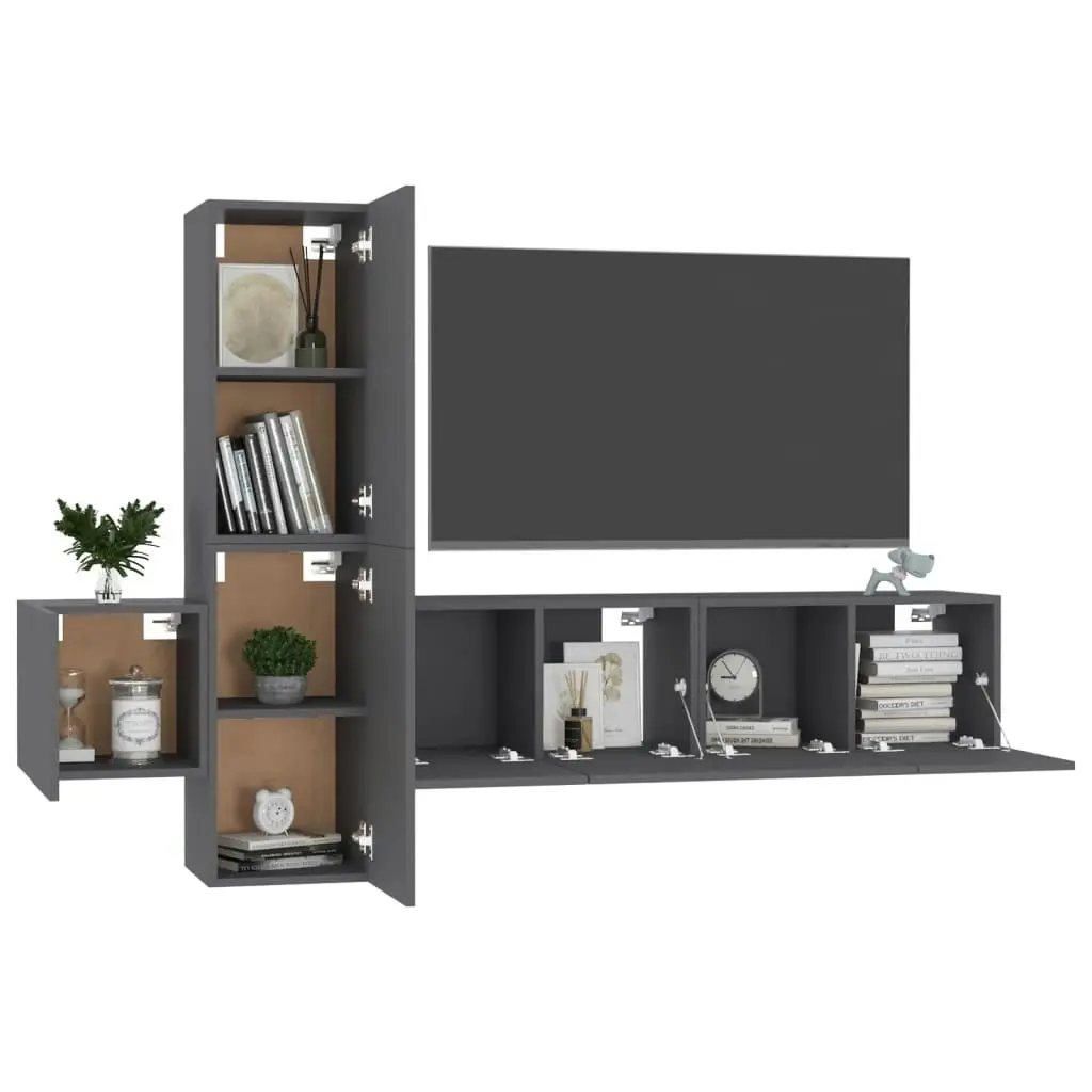 5 Piece TV Cabinet Set Grey Engineered Wood 3078863