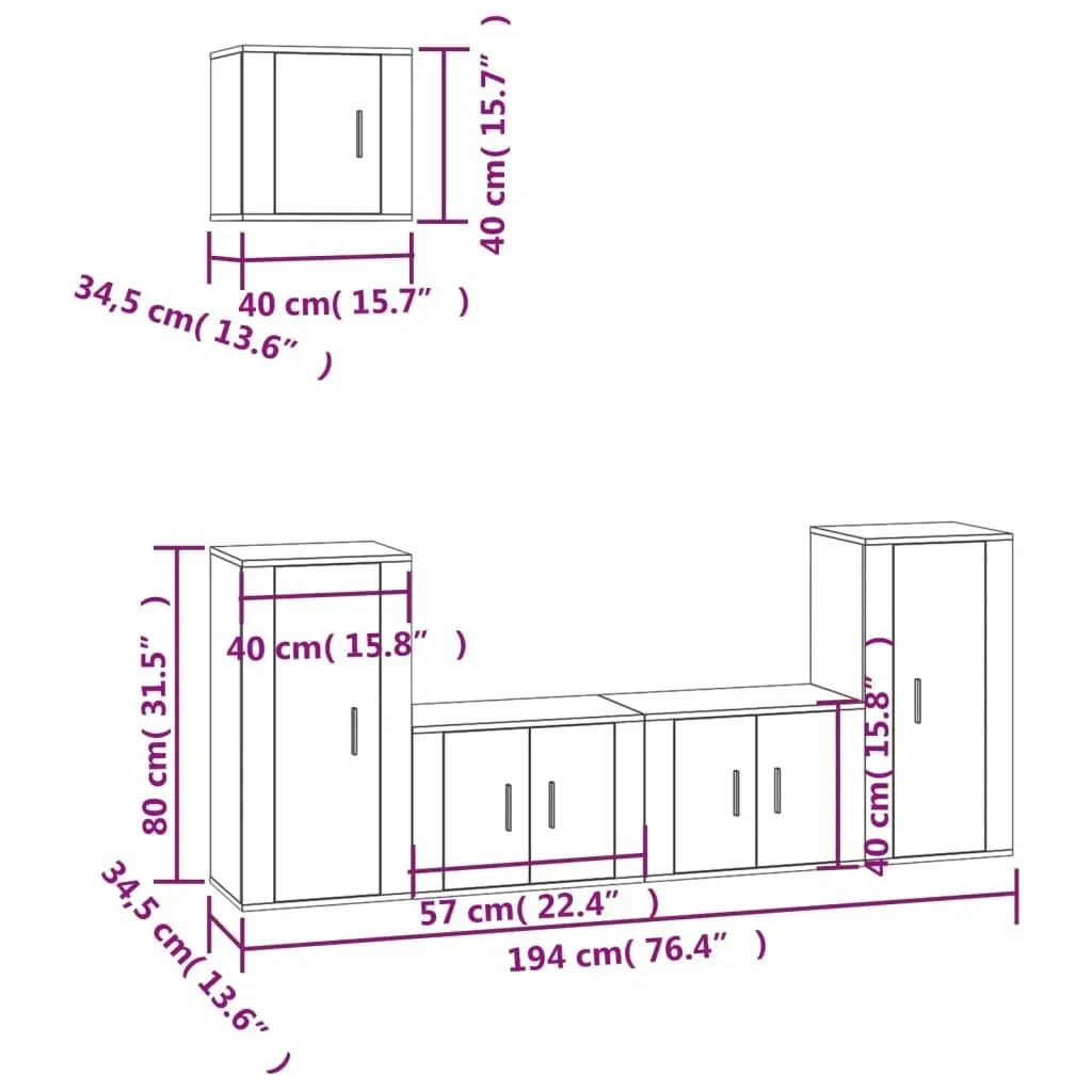 5 Piece TV Cabinet Set Grey Sonoma Engineered Wood 3188588