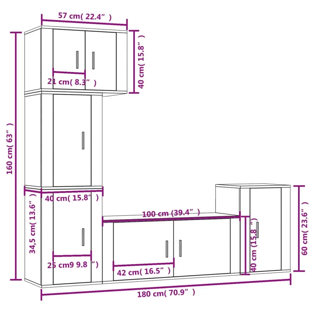 5 Piece TV Cabinet Set Grey Sonoma Engineered Wood 3188636