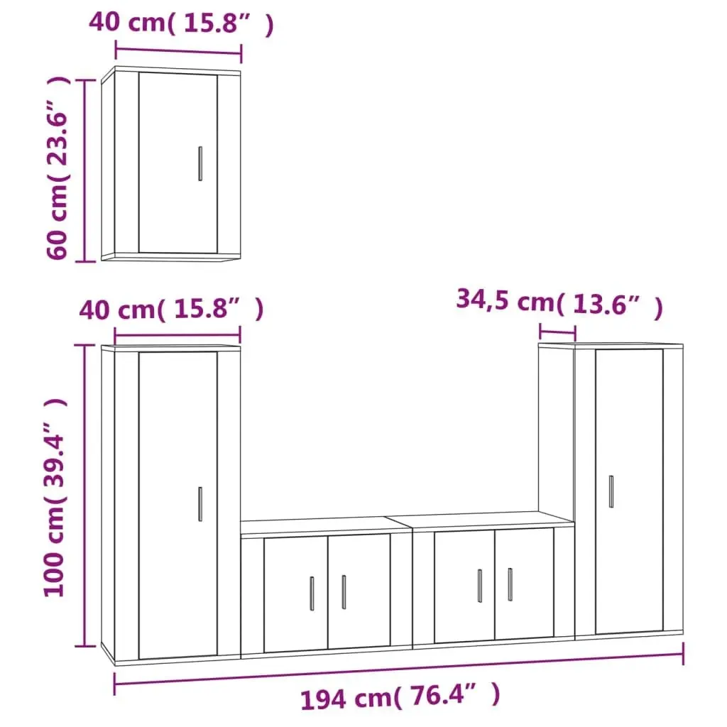 5 Piece TV Cabinet Set Grey Sonoma Engineered Wood 3188780