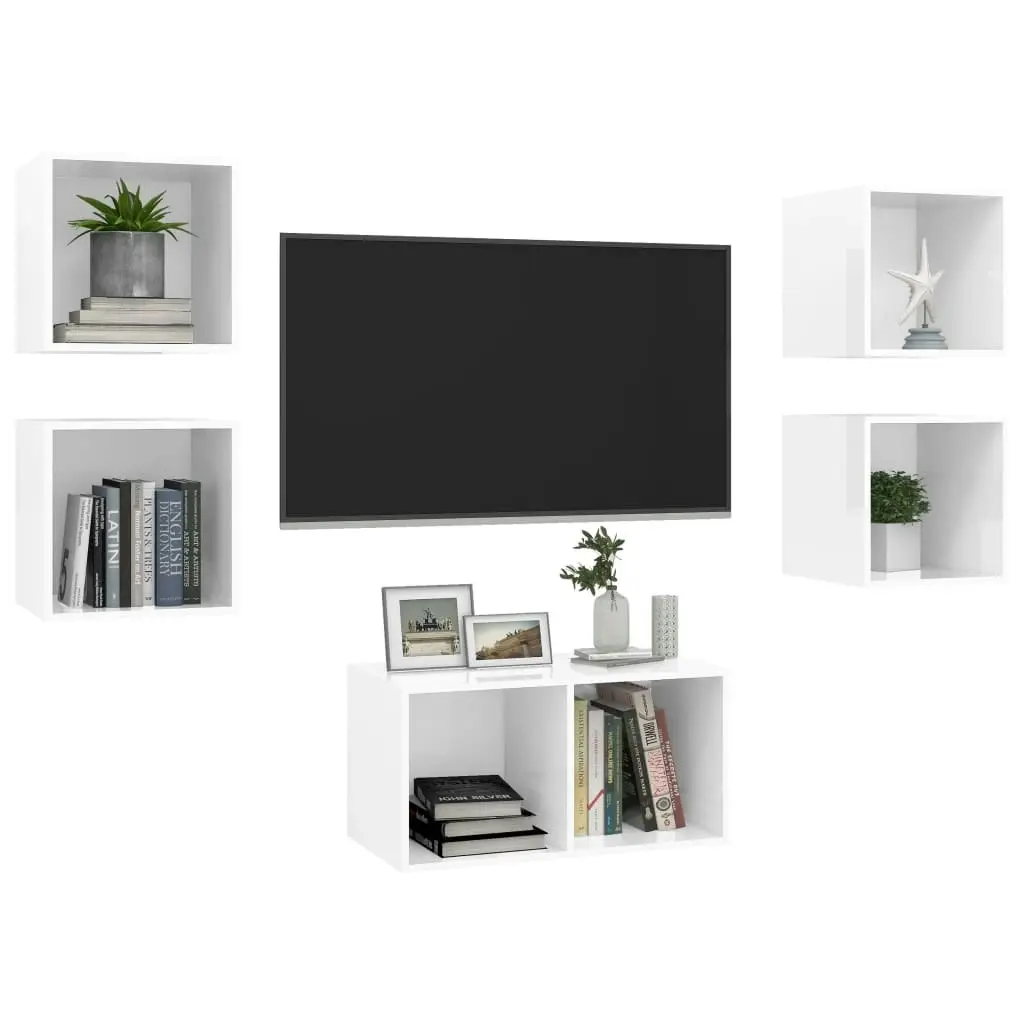 5 Piece TV Cabinet Set High Gloss White Engineered Wood 3079607