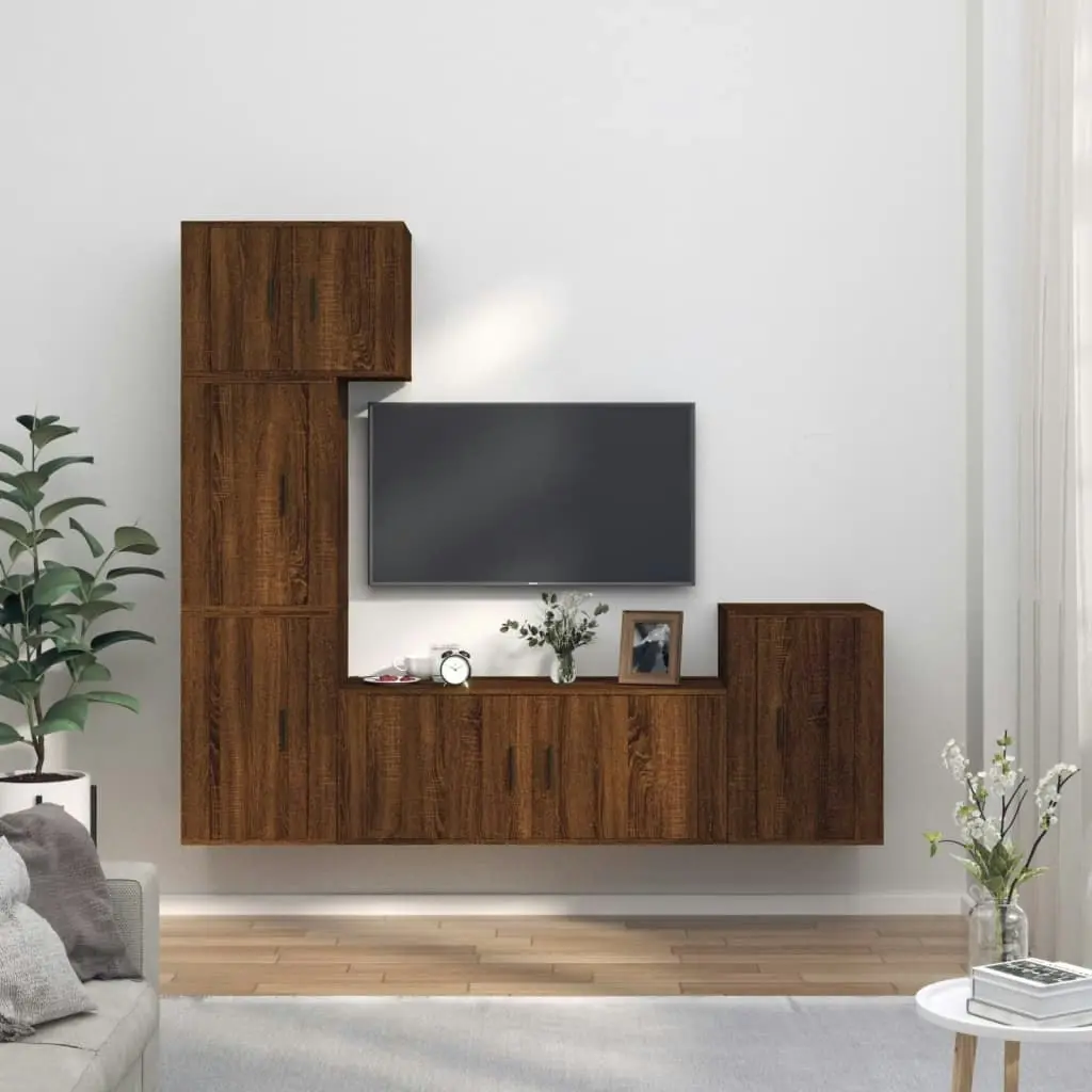 5 Piece TV Cabinet Set Brown Oak Engineered Wood 3188637