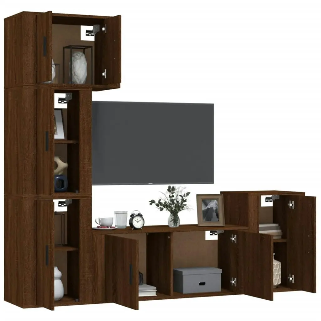 5 Piece TV Cabinet Set Brown Oak Engineered Wood 3188637