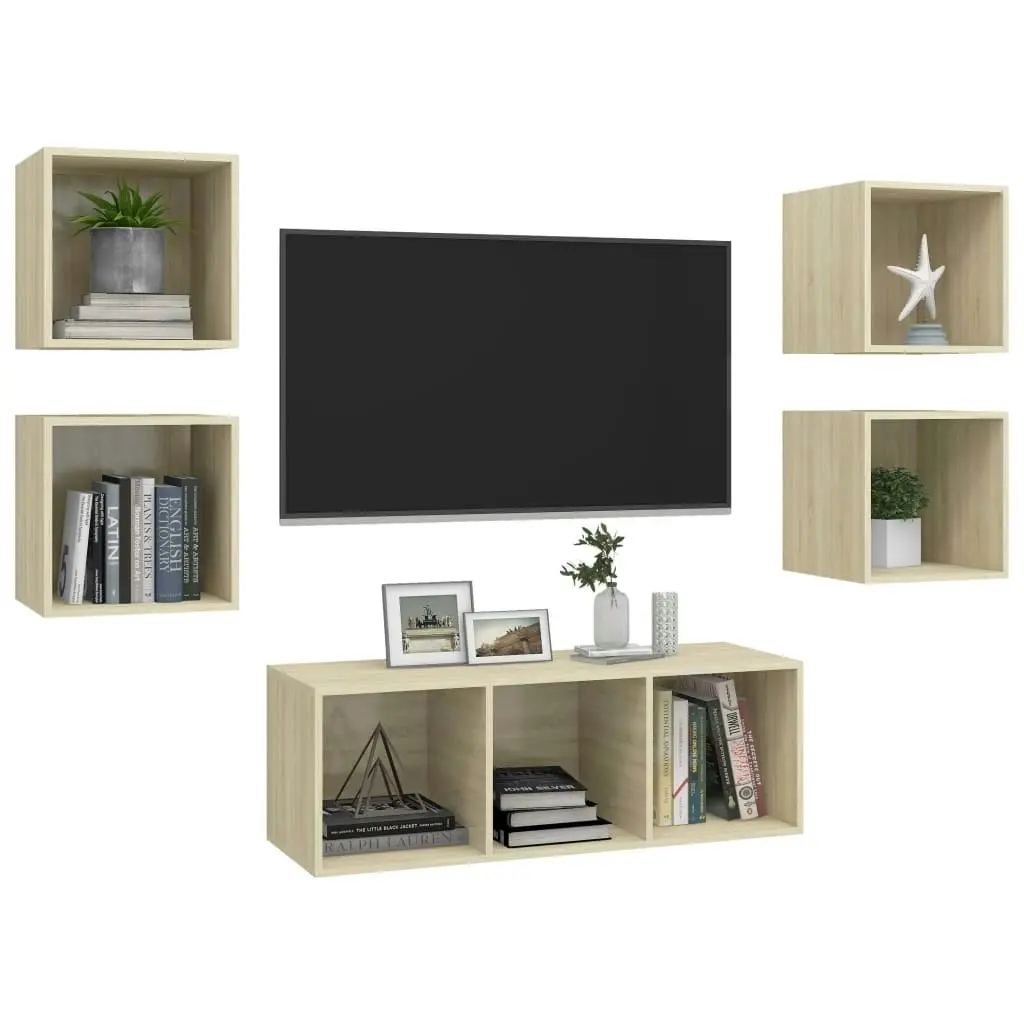 5 Piece TV Cabinet Set Sonoma Oak Engineered Wood 3079613