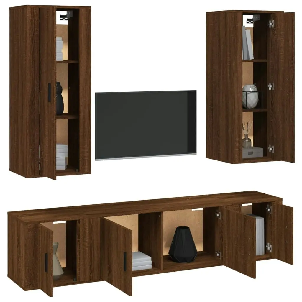 5 Piece TV Cabinet Set Brown Oak Engineered Wood 3188837