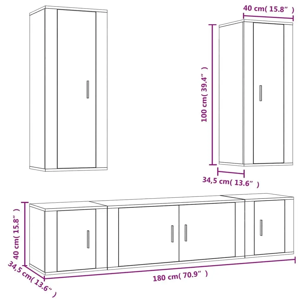 5 Piece TV Cabinet Set Brown Oak Engineered Wood 3188837