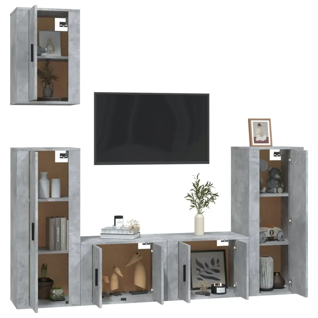 5 Piece TV Cabinet Set Concrete Grey Engineered Wood 3188778