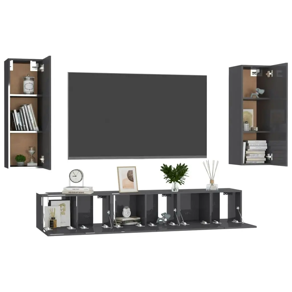 5 Piece TV Cabinet Set High Gloss Grey Engineered Wood 3079483