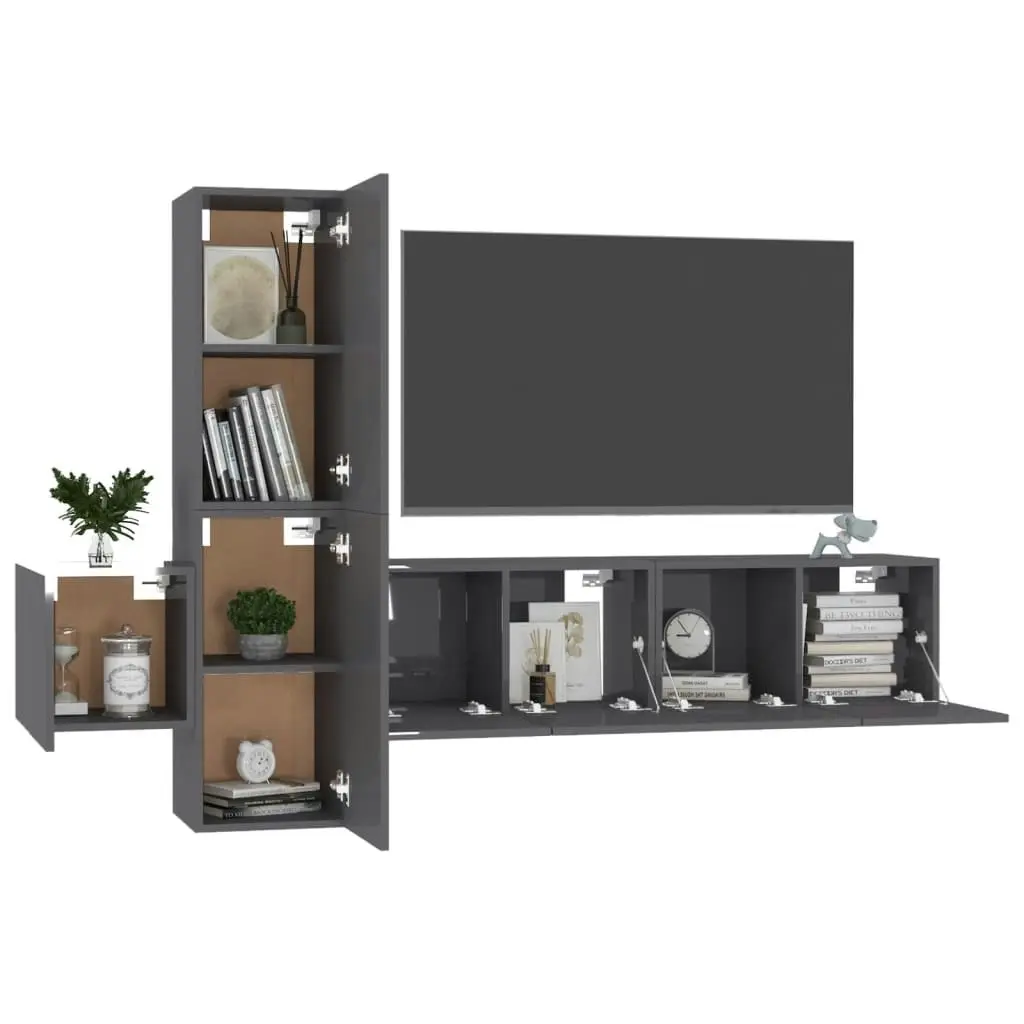 5 Piece TV Cabinet Set High Gloss Grey Engineered Wood 3079493