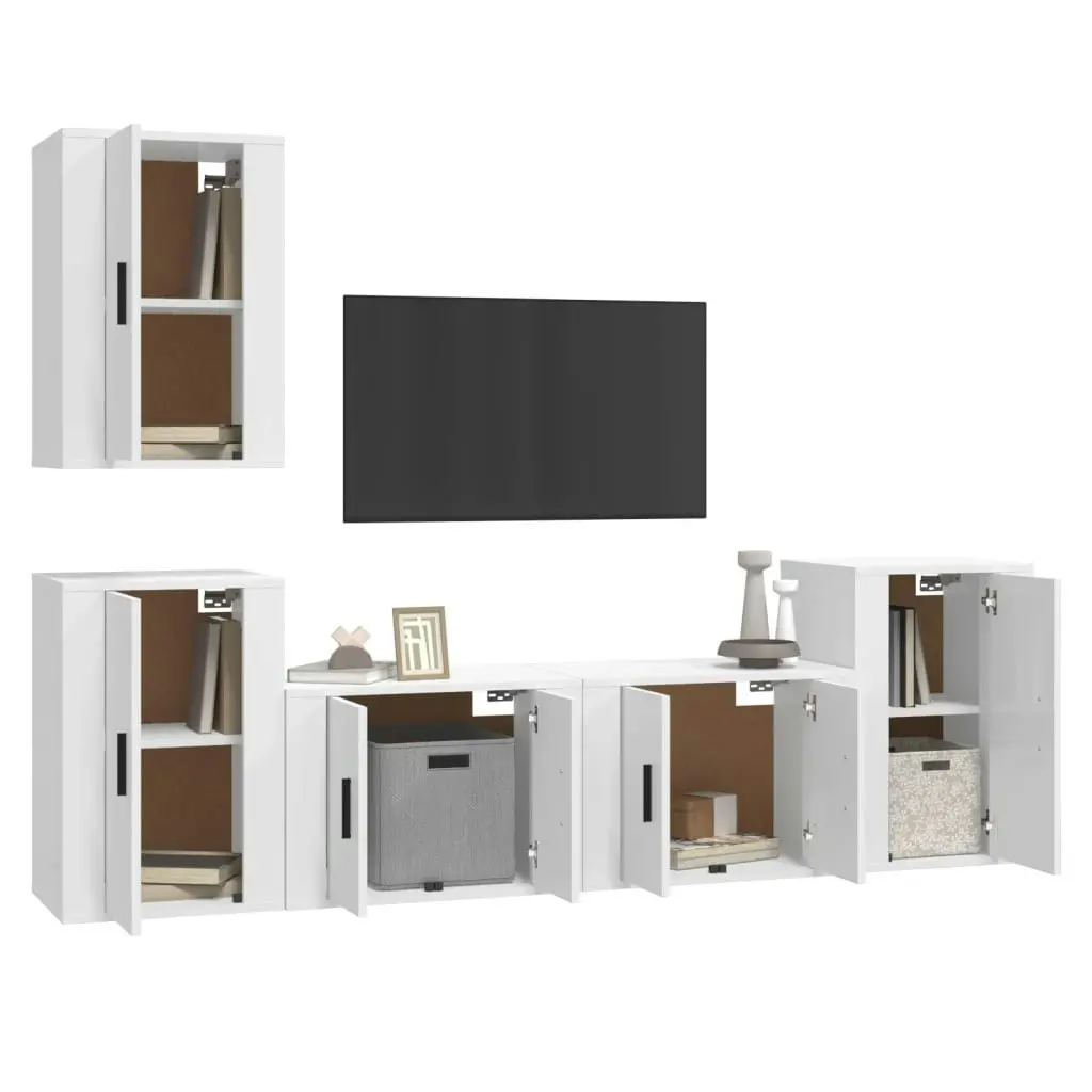 5 Piece TV Cabinet Set High Gloss White Engineered Wood 3188568