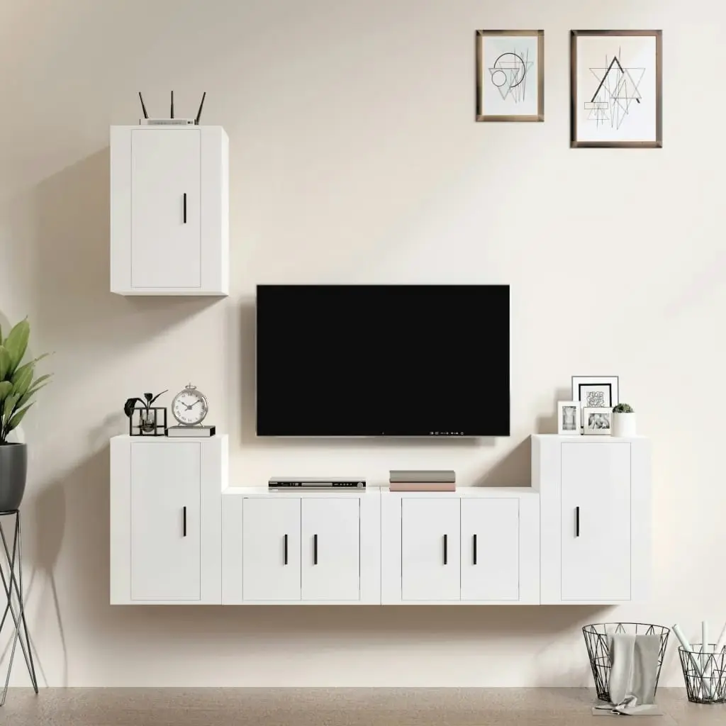 5 Piece TV Cabinet Set High Gloss White Engineered Wood 3188568