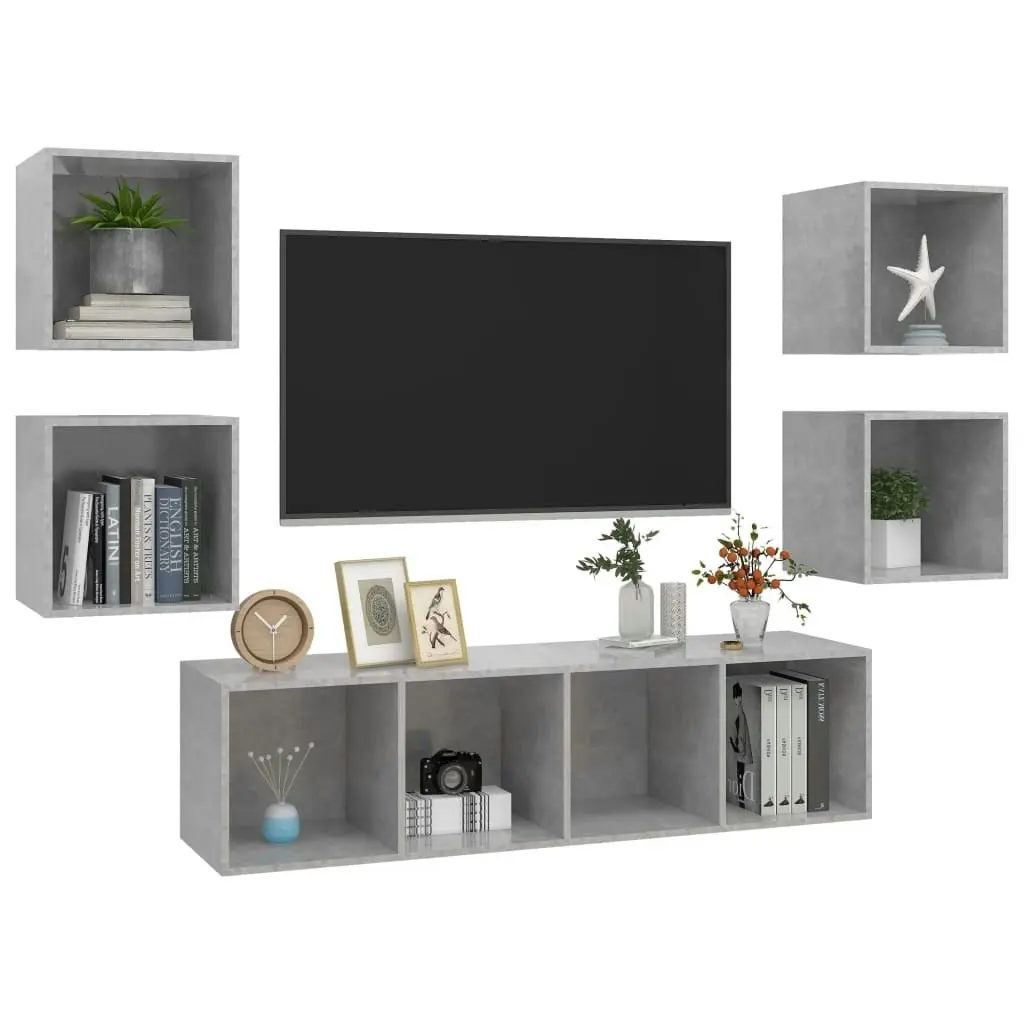 5 Piece TV Cabinet Set Concrete Grey Engineered Wood 3079623