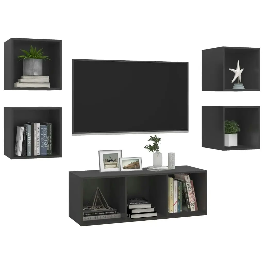 5 Piece TV Cabinet Set Grey Engineered Wood 3079612