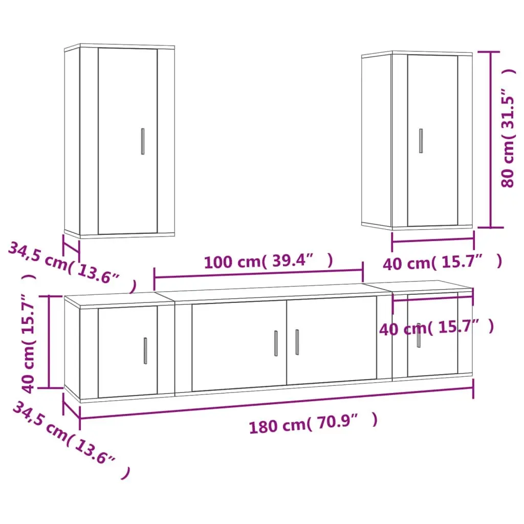 5 Piece TV Cabinet Set Grey Sonoma Engineered Wood 3188684