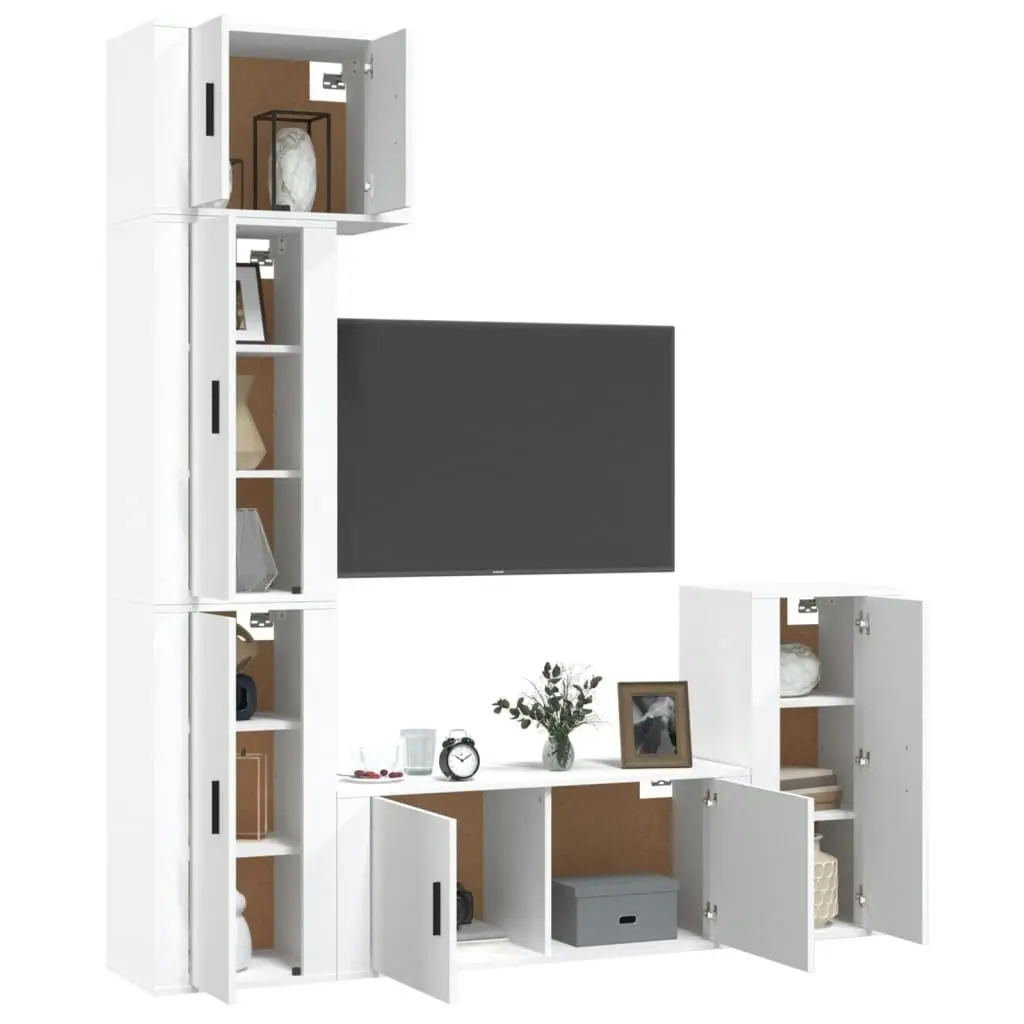 5 Piece TV Cabinet Set White Engineered Wood 3188614