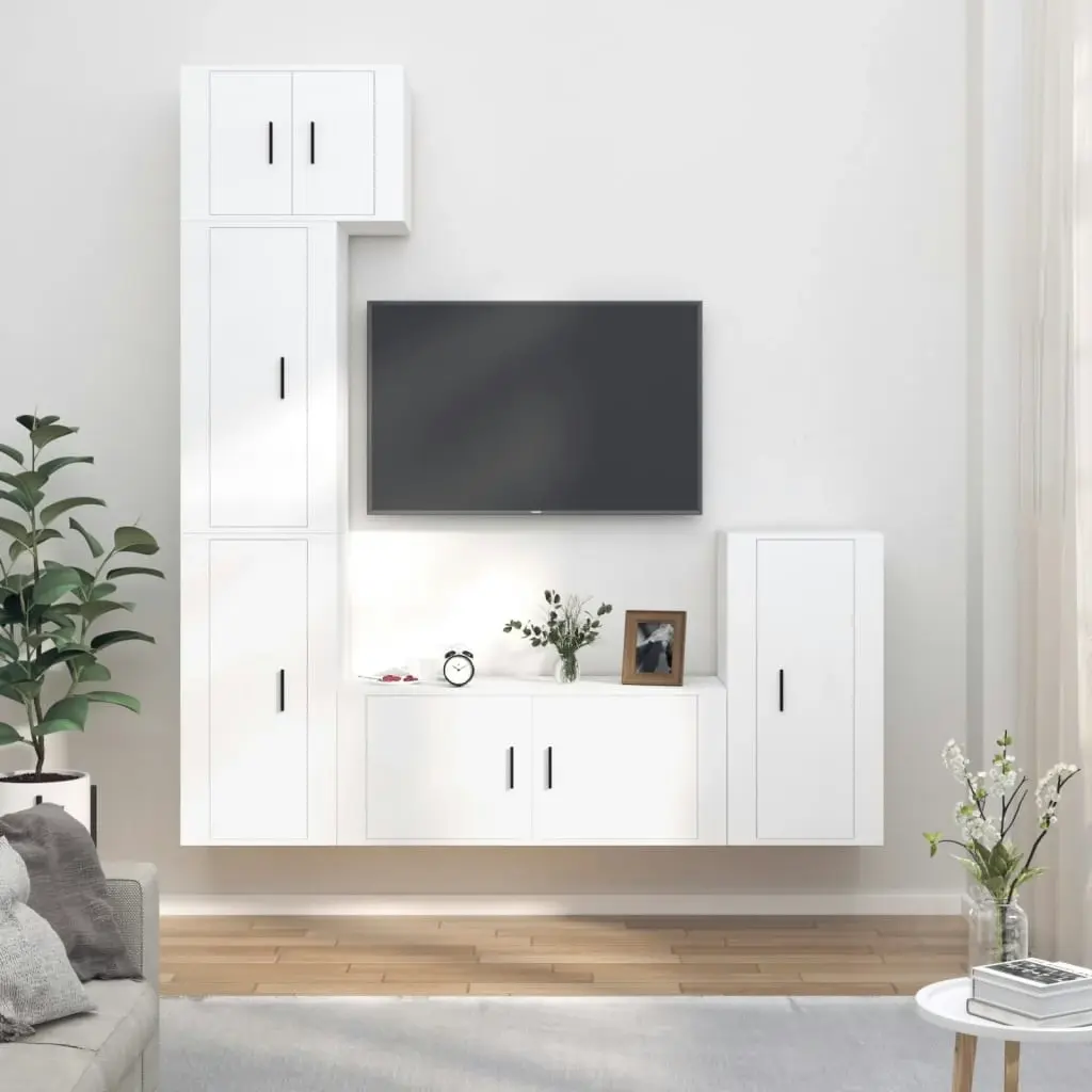 5 Piece TV Cabinet Set White Engineered Wood 3188614